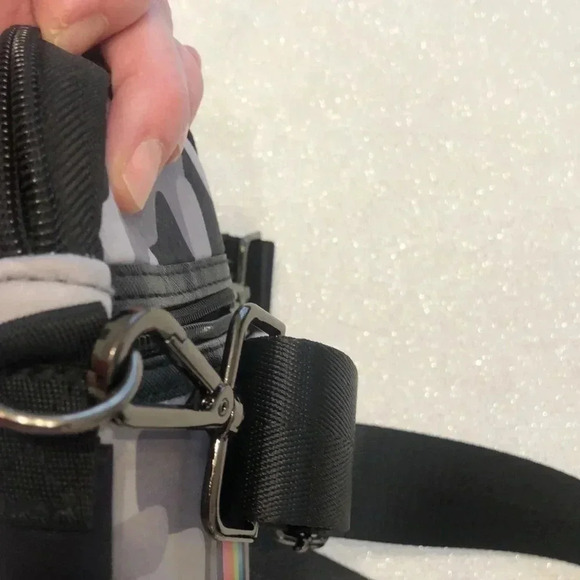 Haute Shore crossbody bag.  Grey/black camo design with rainbow stripe on front. - Picture 5 of 7